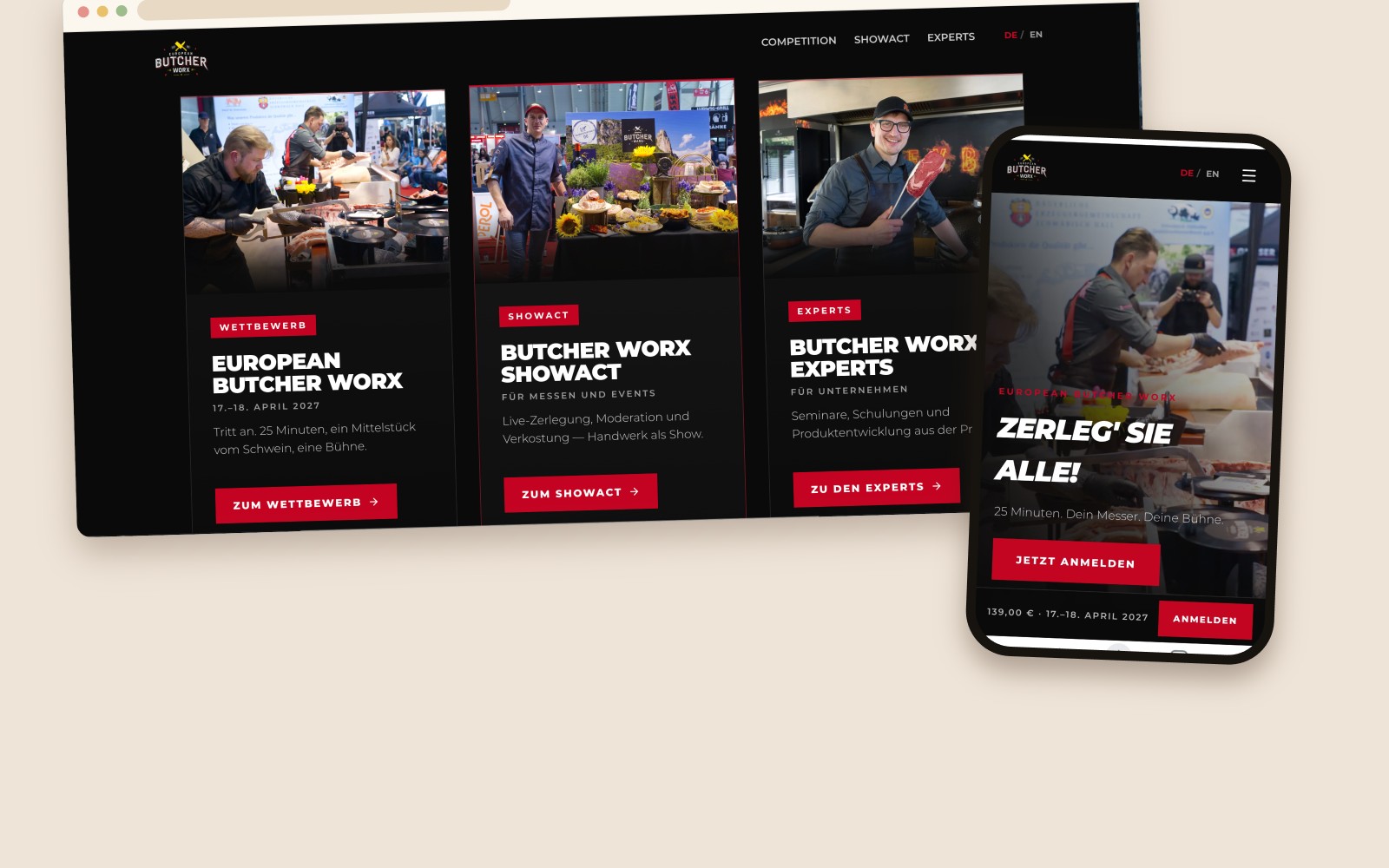 Butcher Worx homepage presenting the three brands