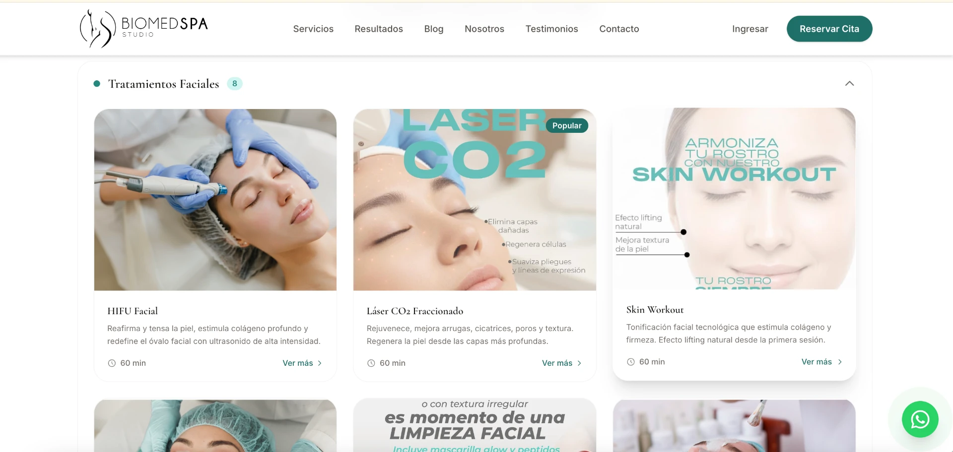 Treatment catalogue of BIOMED SPA STUDIO, sorted by category